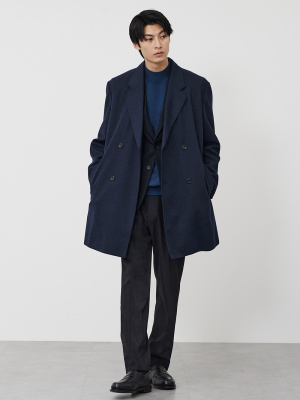 PLST ダブルブレストコート XL ダークグレー 起毛ストレッチオーバーサイズ PLST ダブルブレストコート XL ダークグレー 起毛ストレッチオーバー