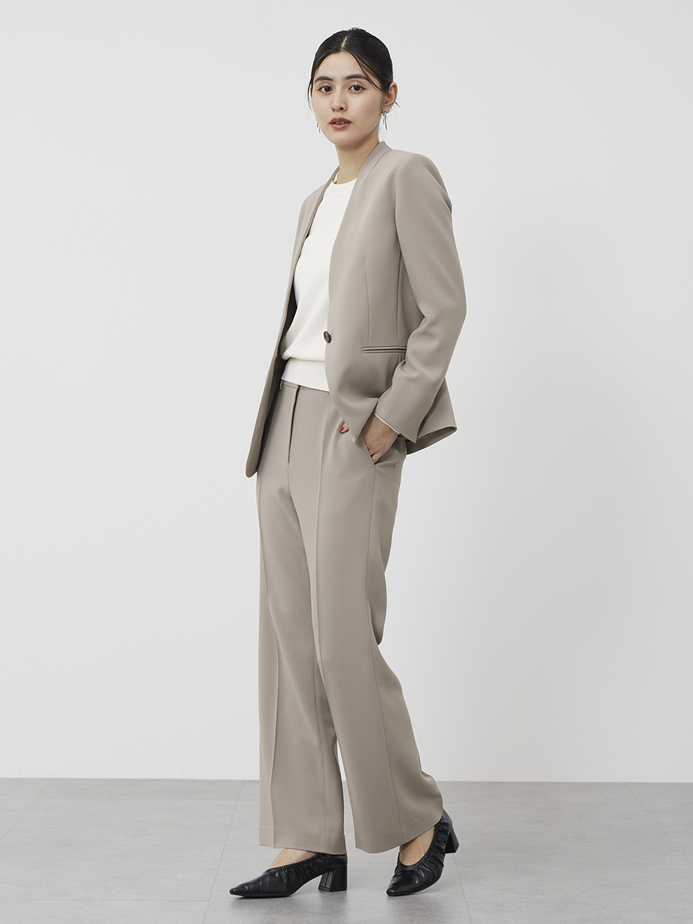 トリアセブレンドカラーレスジャケット、トリアセブレンドテーパード