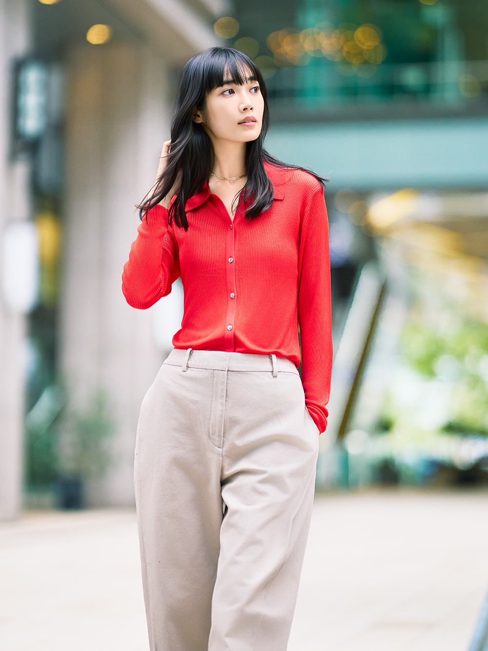 レーヨンブレンドシアーポロカーディガン