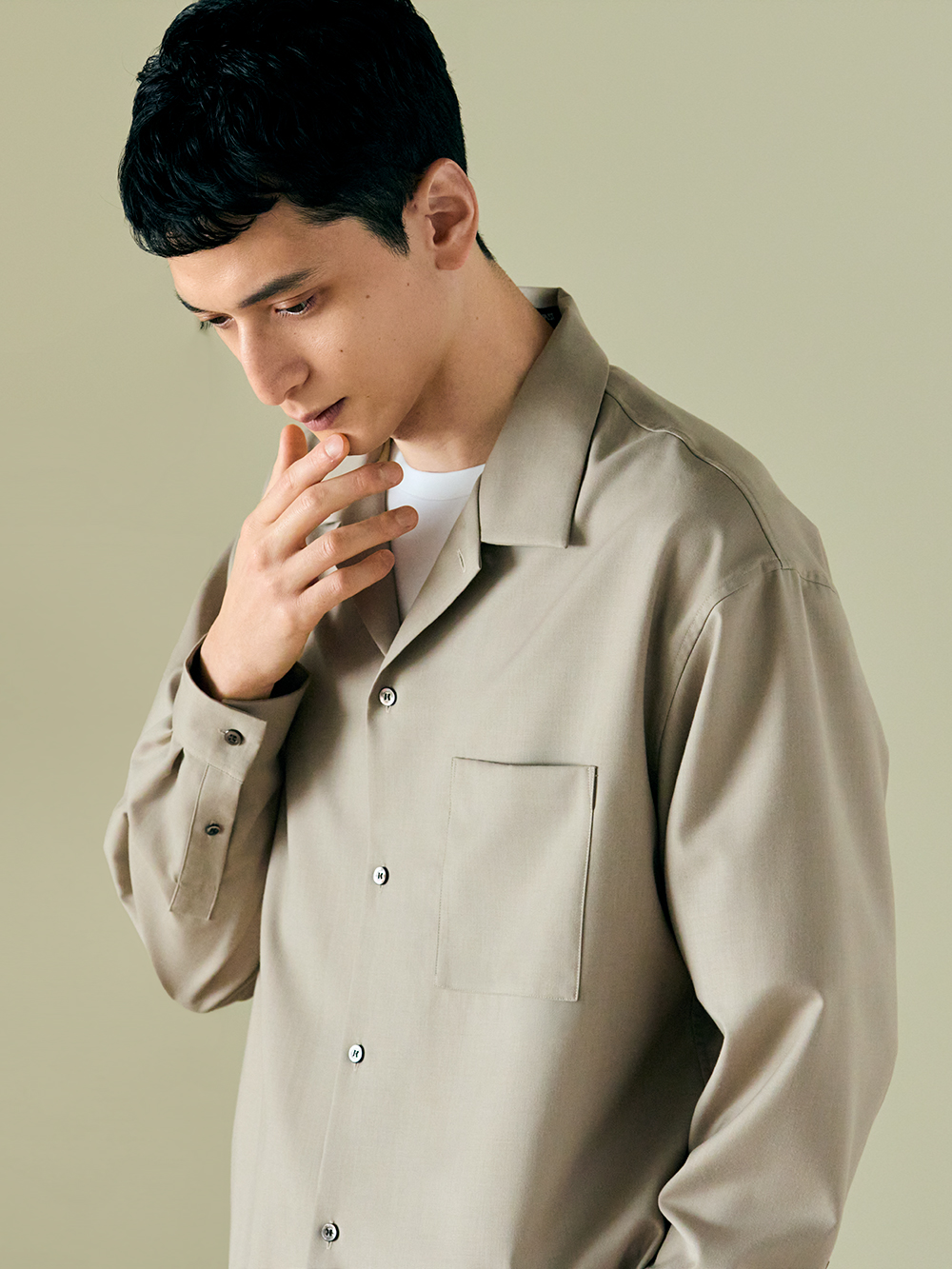 レーヨンブレンドオープンカラーシャツ