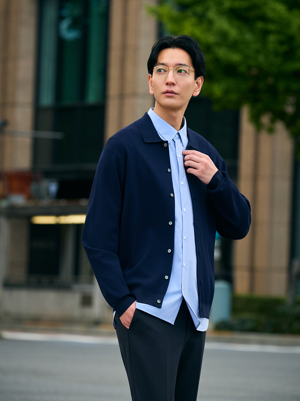 UVカットレーヨンブレンドポロカーディガン