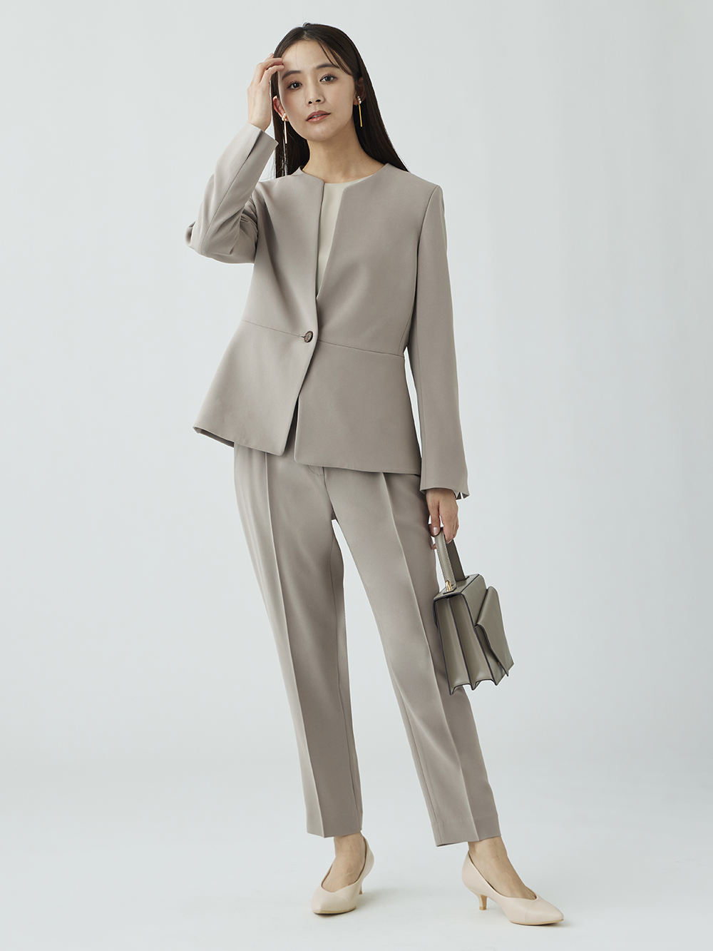 トリアセブレンドカラーレスジャケット、トリアセブレンドテーパード