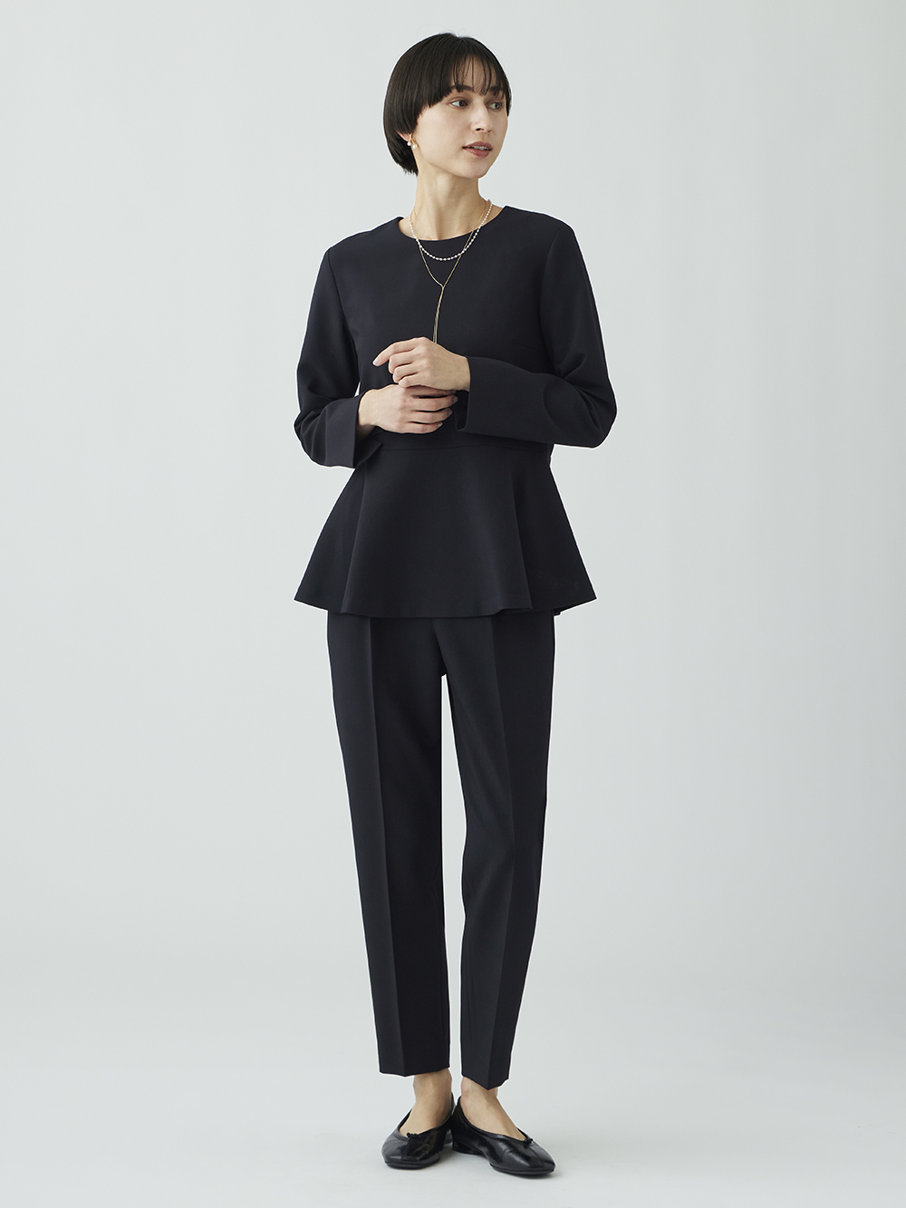 ドレープレギュラーカラーシャツ、ダブルクロステントラインジレ