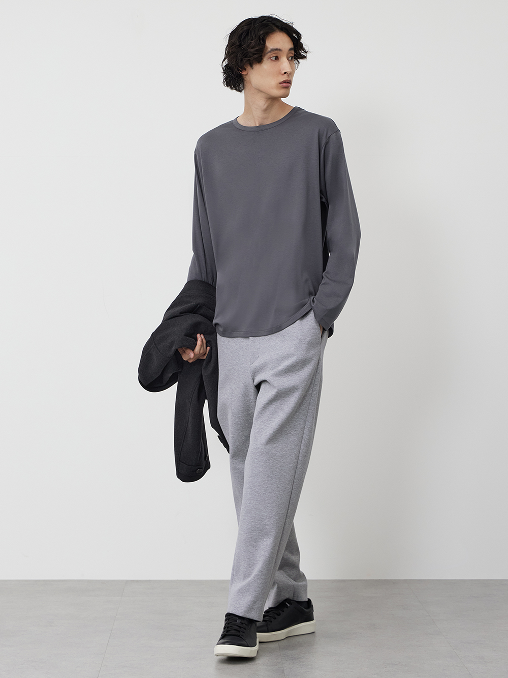 コットンブレンドスムースクルーネックTシャツ、プレシャスニット