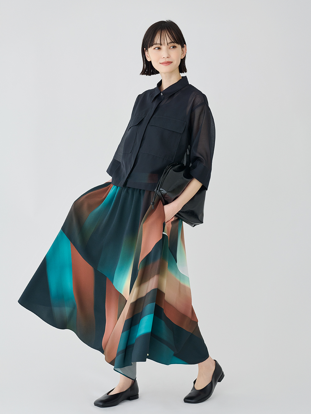 シアーダブルポケットクロップドシャツ