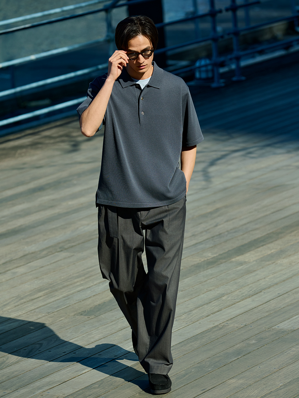 ウォッシャブルニットリラックスフィットニットポロ