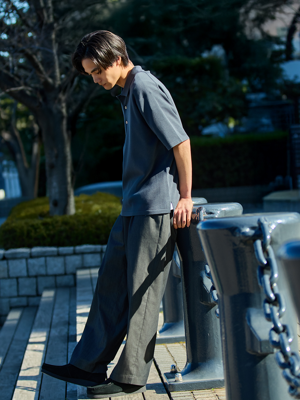 ウォッシャブルニットリラックスフィットニットポロ