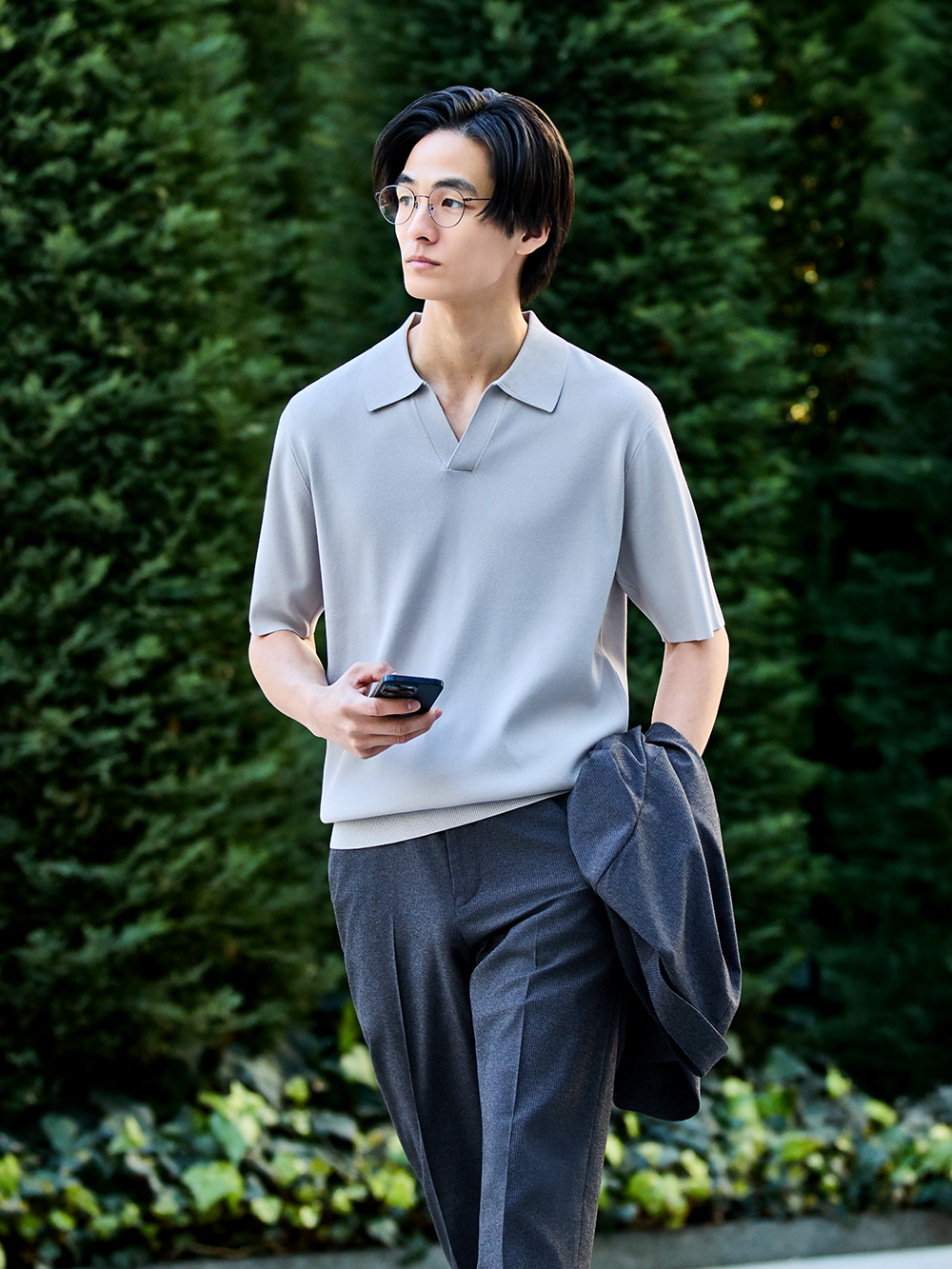 UVカットレーヨンブレンドスキッパーニットポロ