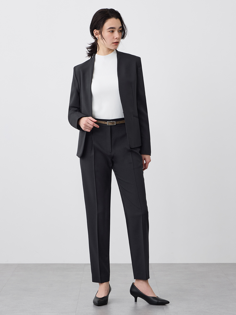 PLST プレミアムオックスノーカラージャケット ストレートパンツ セットアップ いま売れてます】プレミアムオックスダブルジャケット、【丈長め