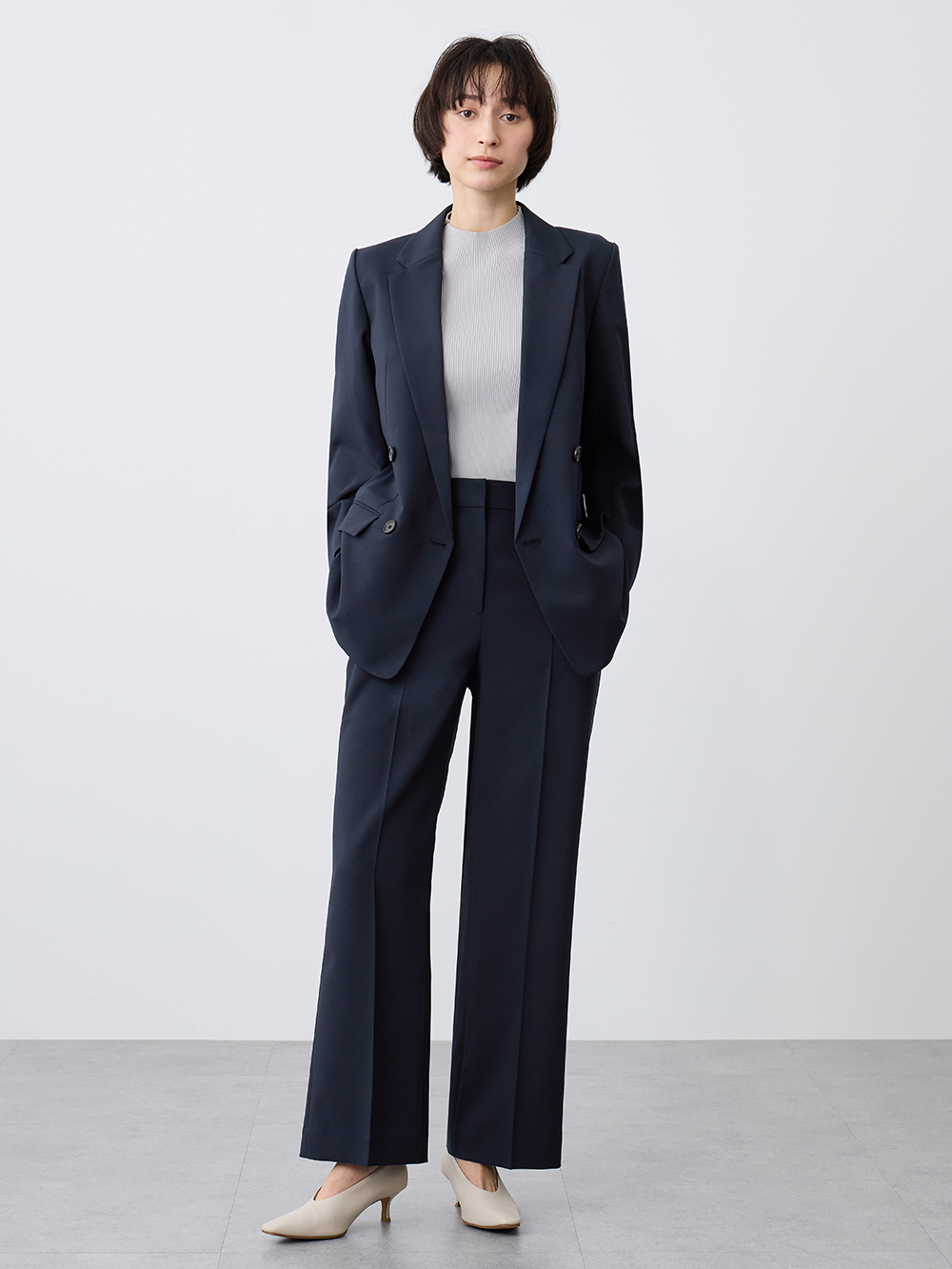 【PLST】プレミアムオックス　パンツスーツ　ダブルジャケット　セットアップ　L プレミアムオックスダブルジャケット、プレミアムオックスストレート