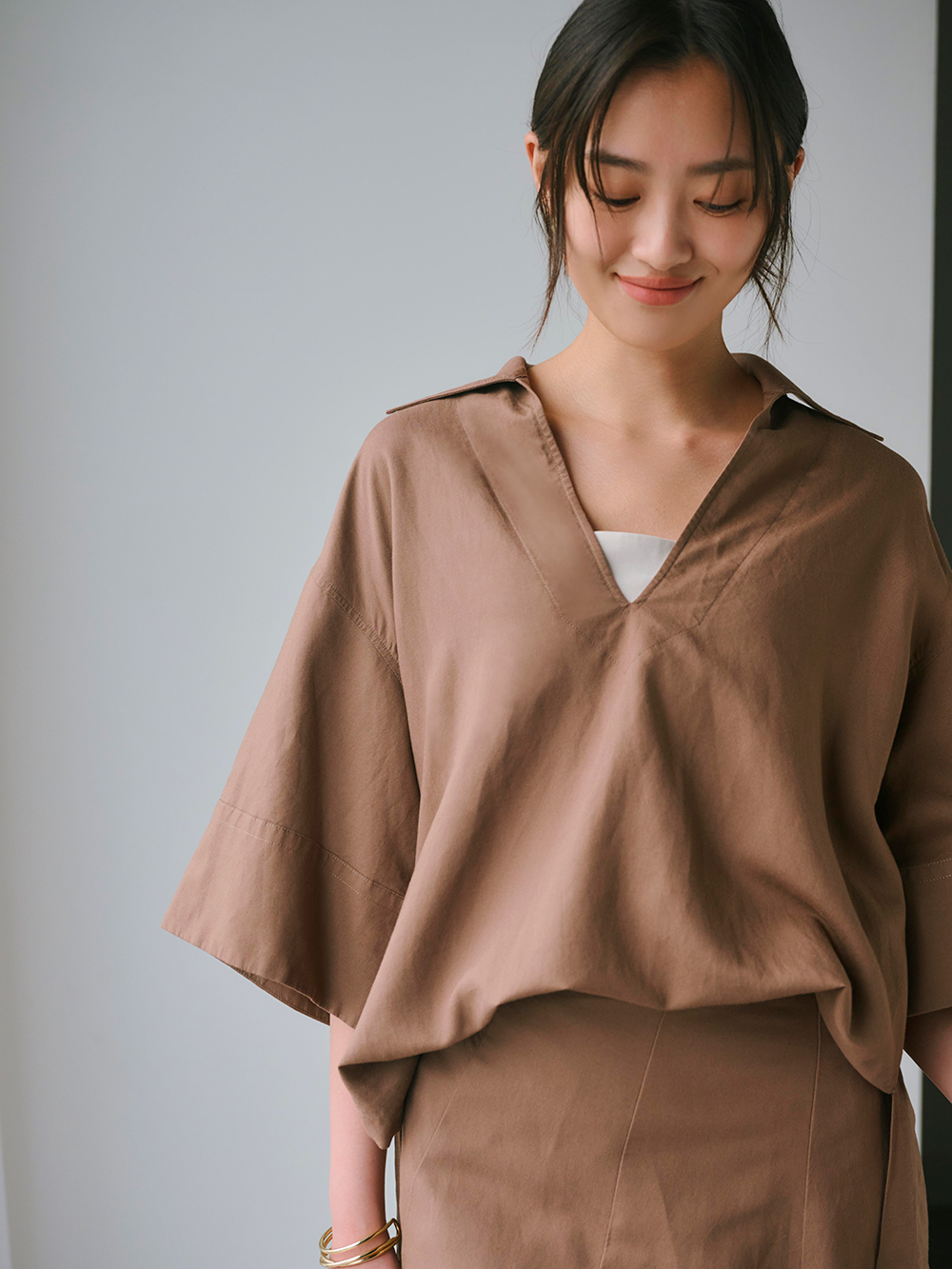 リネンブレンドスキッパーシャツ