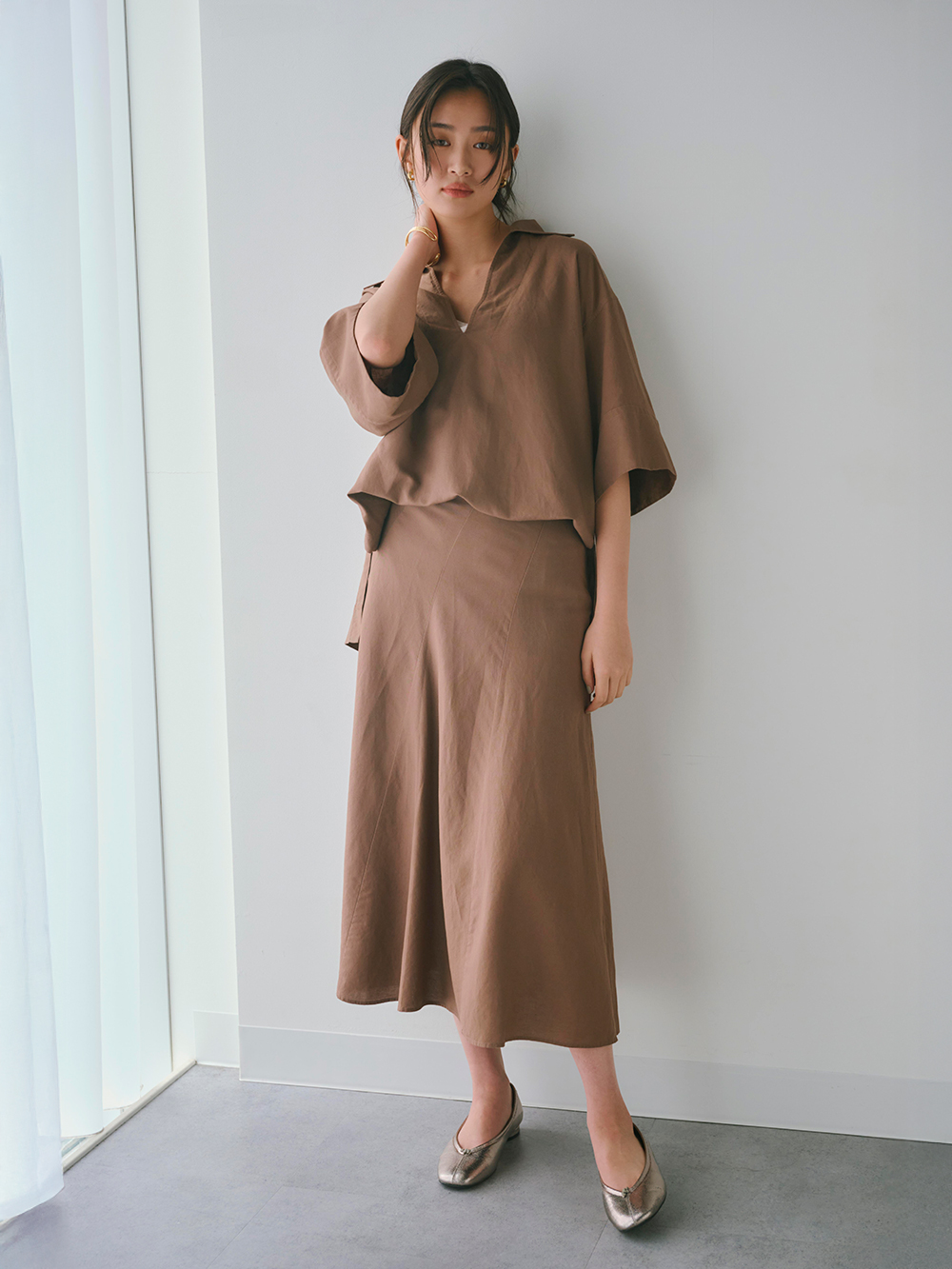 リネンブレンドスキッパーシャツ