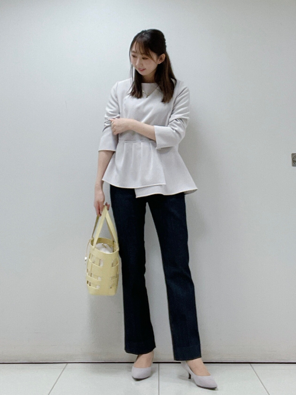 PLST ティアードブラウスパンツセットアップ　ネイビー　Sサイズ　プラステ ティアードブラウスパンツセットアップ、ミックスチェーンスルー