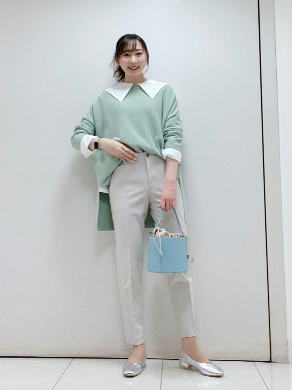 バンドカラーパールボタンシャツ（長袖）、PLUS STYLE