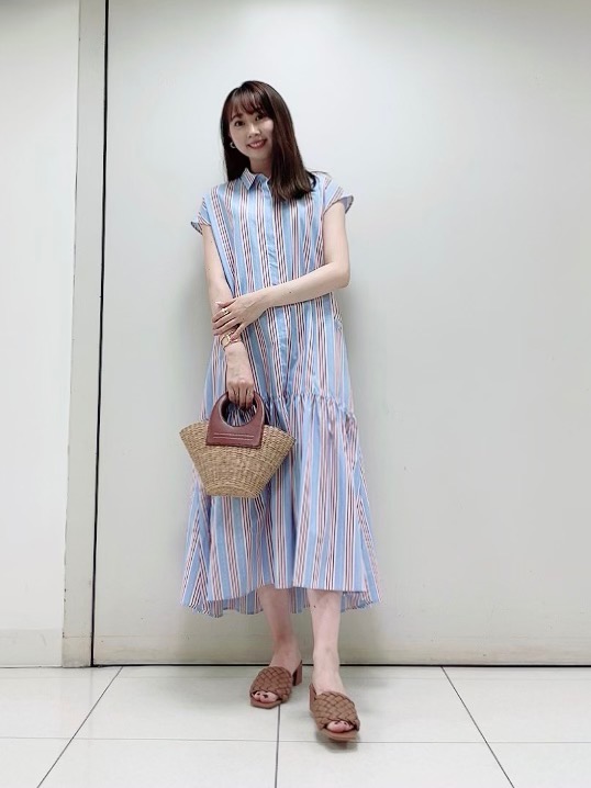 コットンマルチストライプシャツワンピース（半袖）、【PLST限定