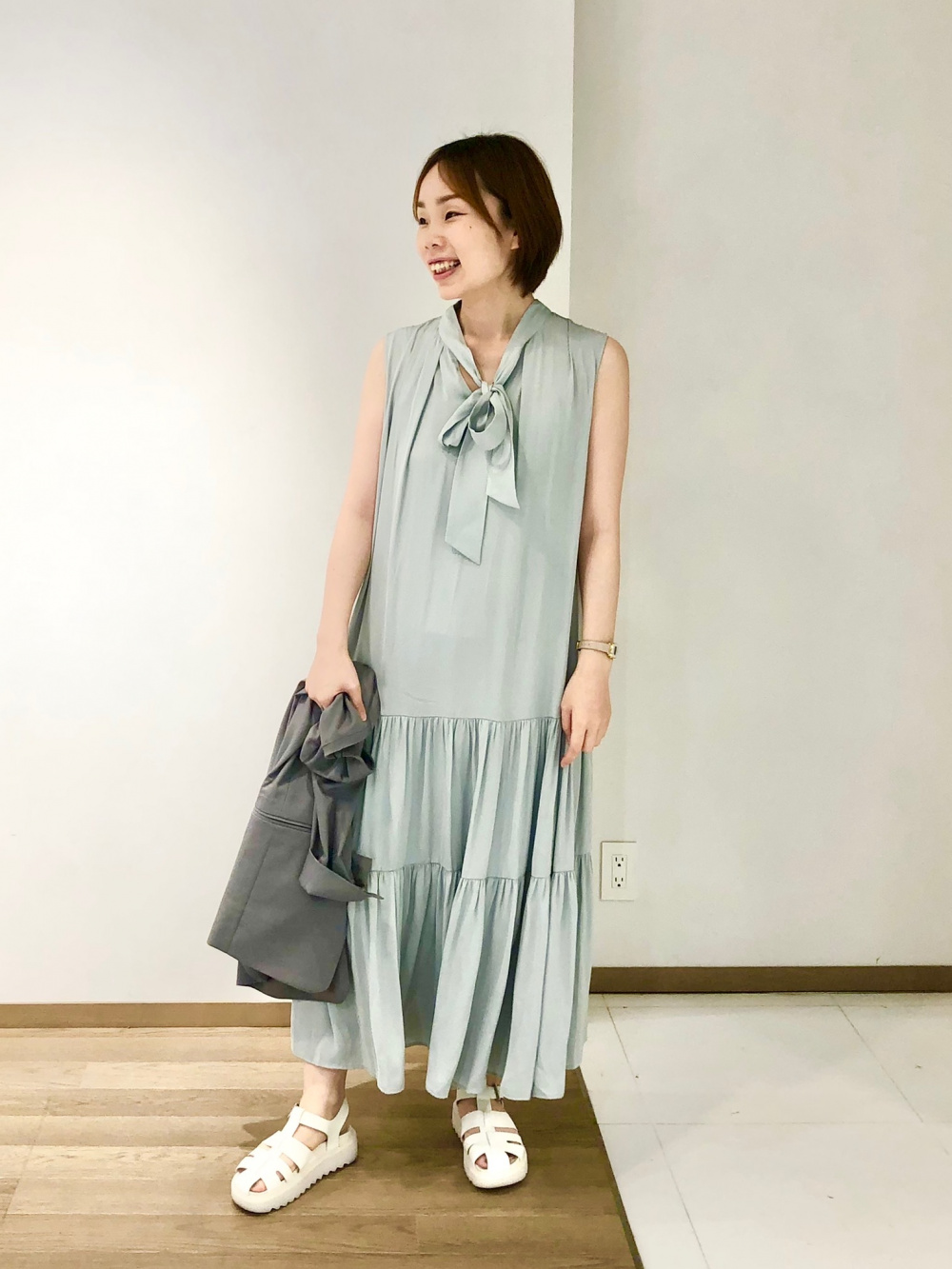 美品　CELFORD 2WAYボウタイティアードワンピース　グリーン CELFORD（セルフォード）の「2WAYボウタイティアードワンピース