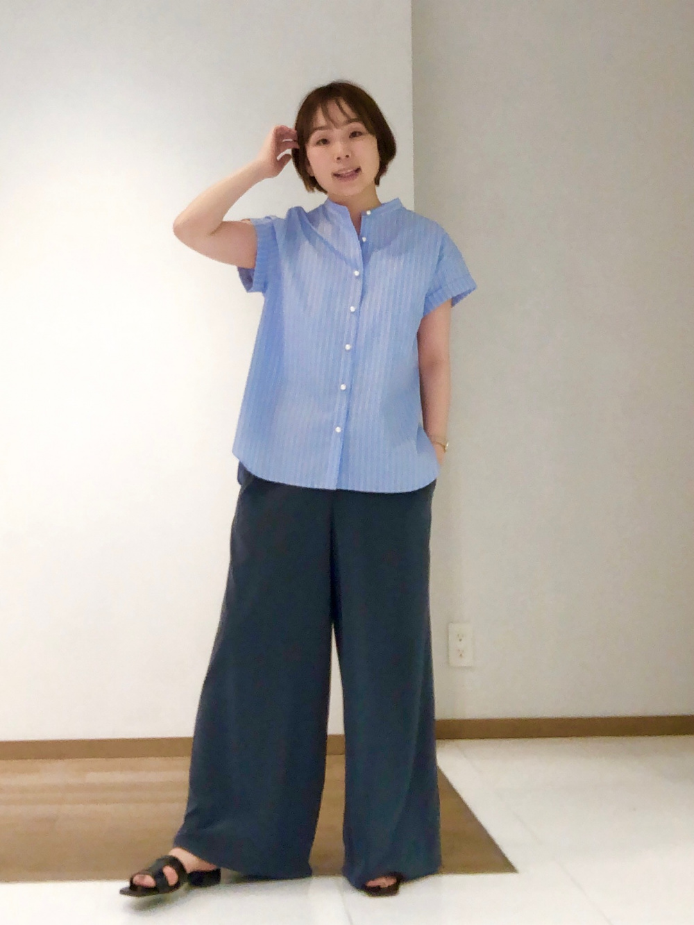 コットンボイルチュニックブラウス（半袖）、スウィングパンツ