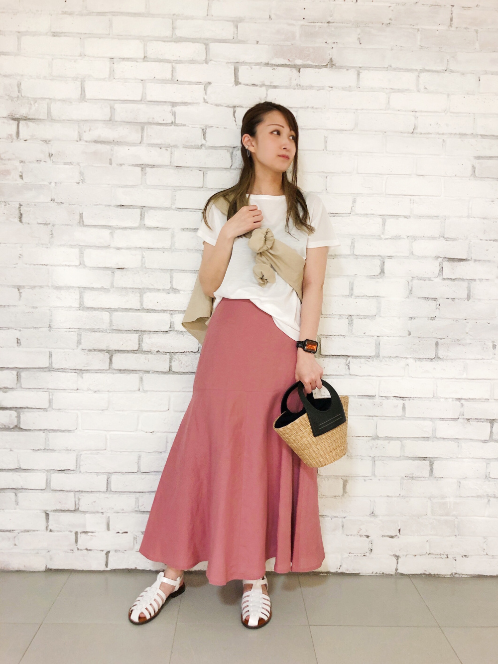 ボートネックリラックスTシャツ、リネンブレンドシャツスカート