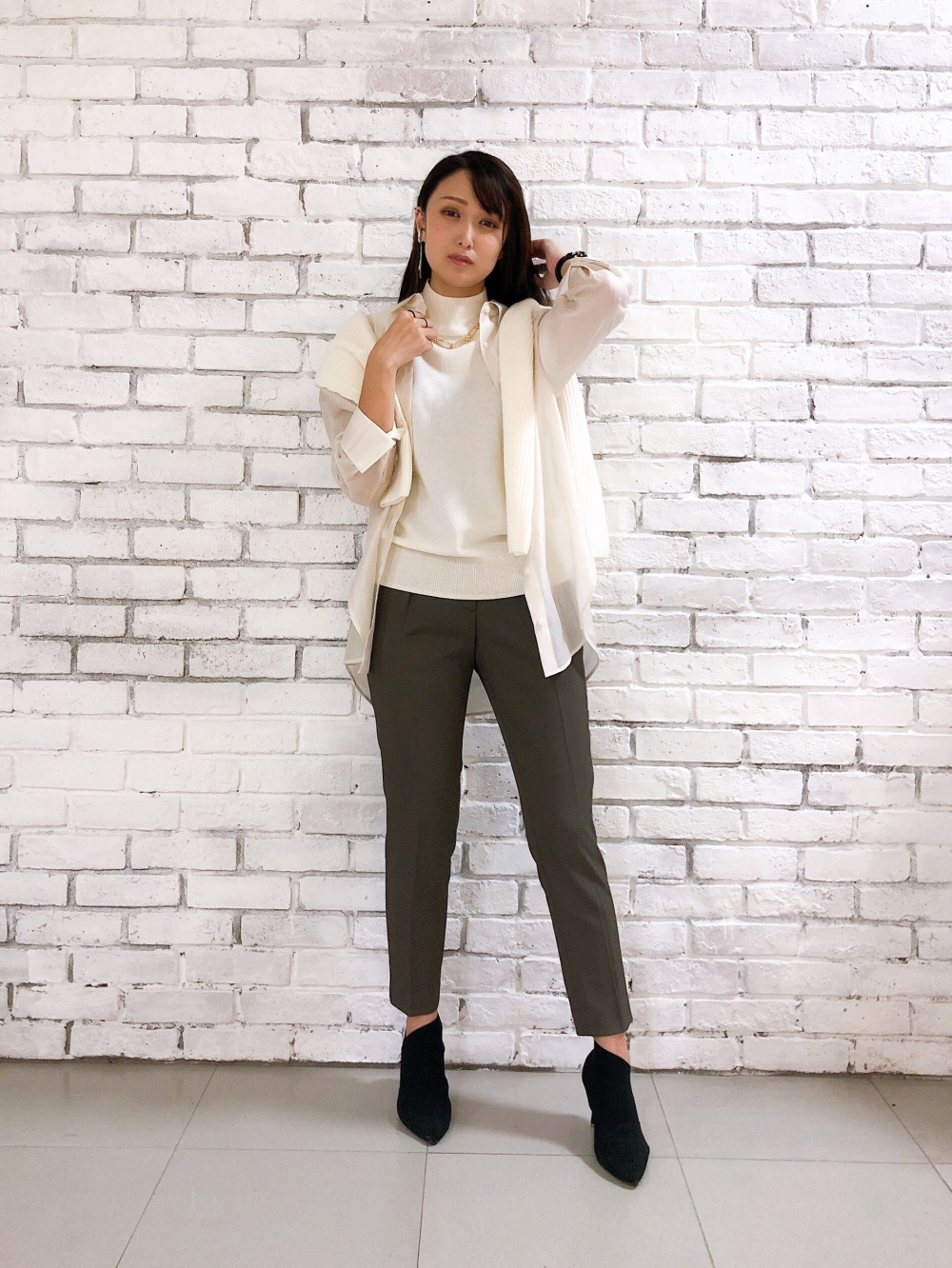 コンフォートリュクステーパードパンツ、グロスジャージーギャザー