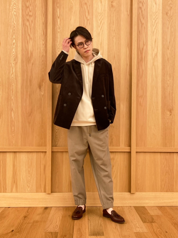 コーデュロイダブルブレストジャケット（メンズ）の着用コーディネート