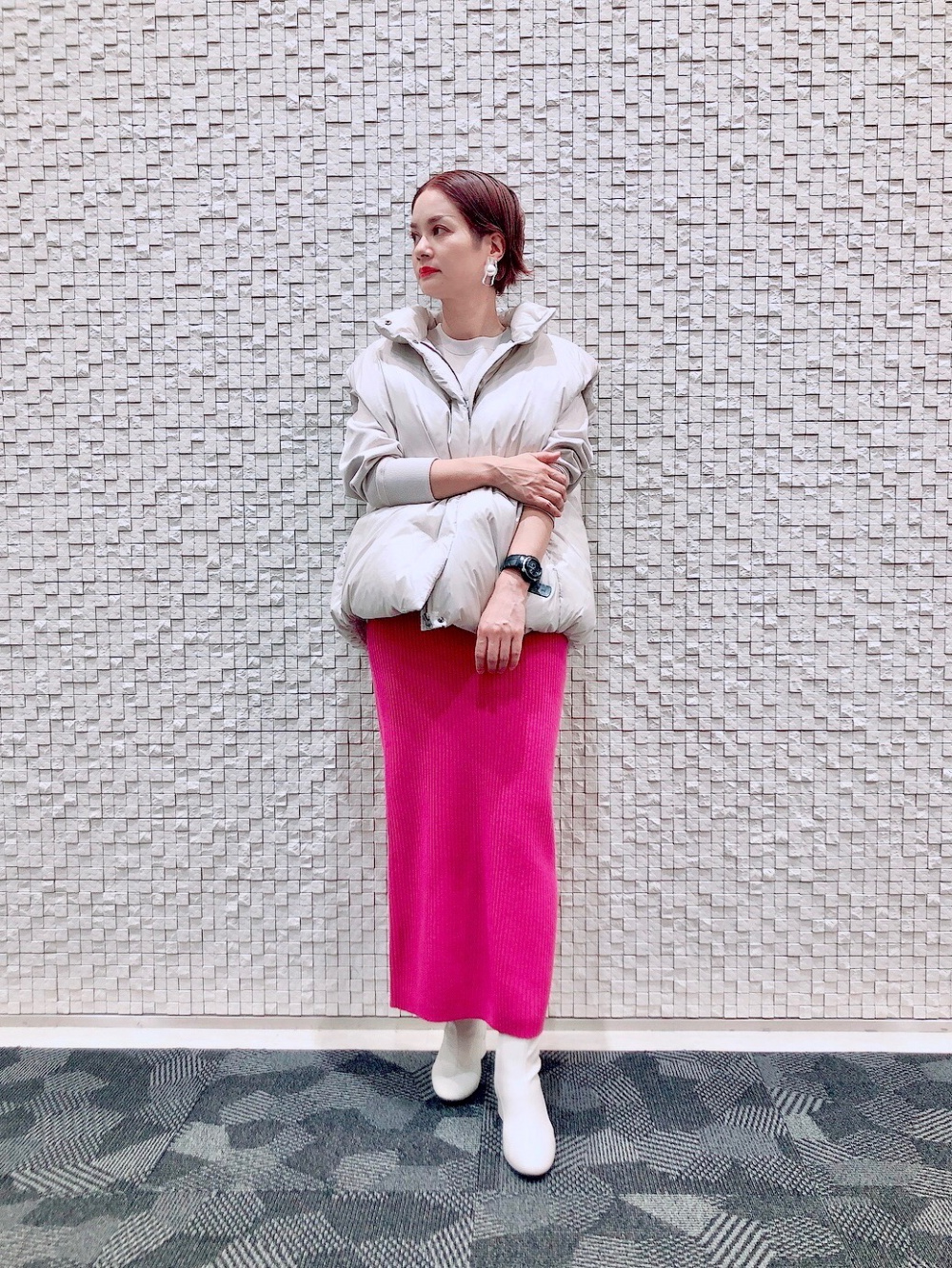 エクストラファインメリノミドルゲージウールナローロングスカート  