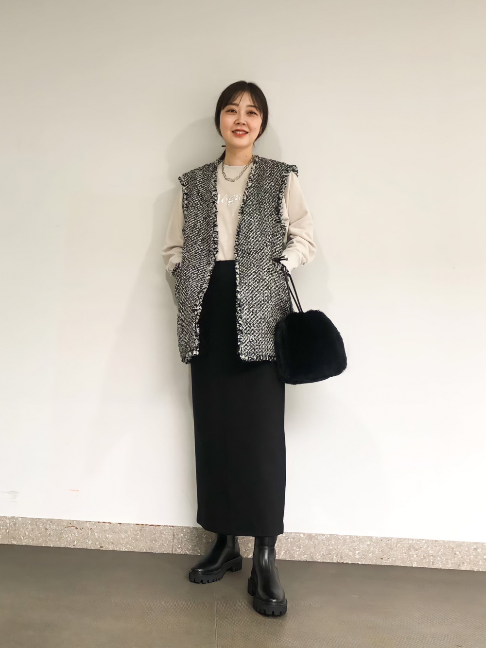 PLST ツイードミドルジレ PLST プラステ ツイードミドルジレ