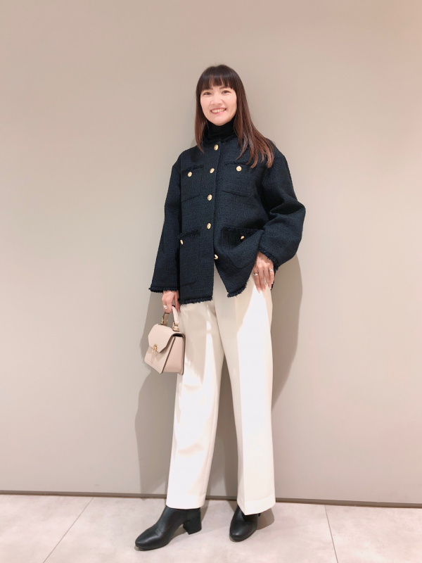 美品　PLSTツイードノーカラージャケット　濃紺 PLST(プラステ)公式 | ツイードノーカラージャケット（ラメ糸入り）