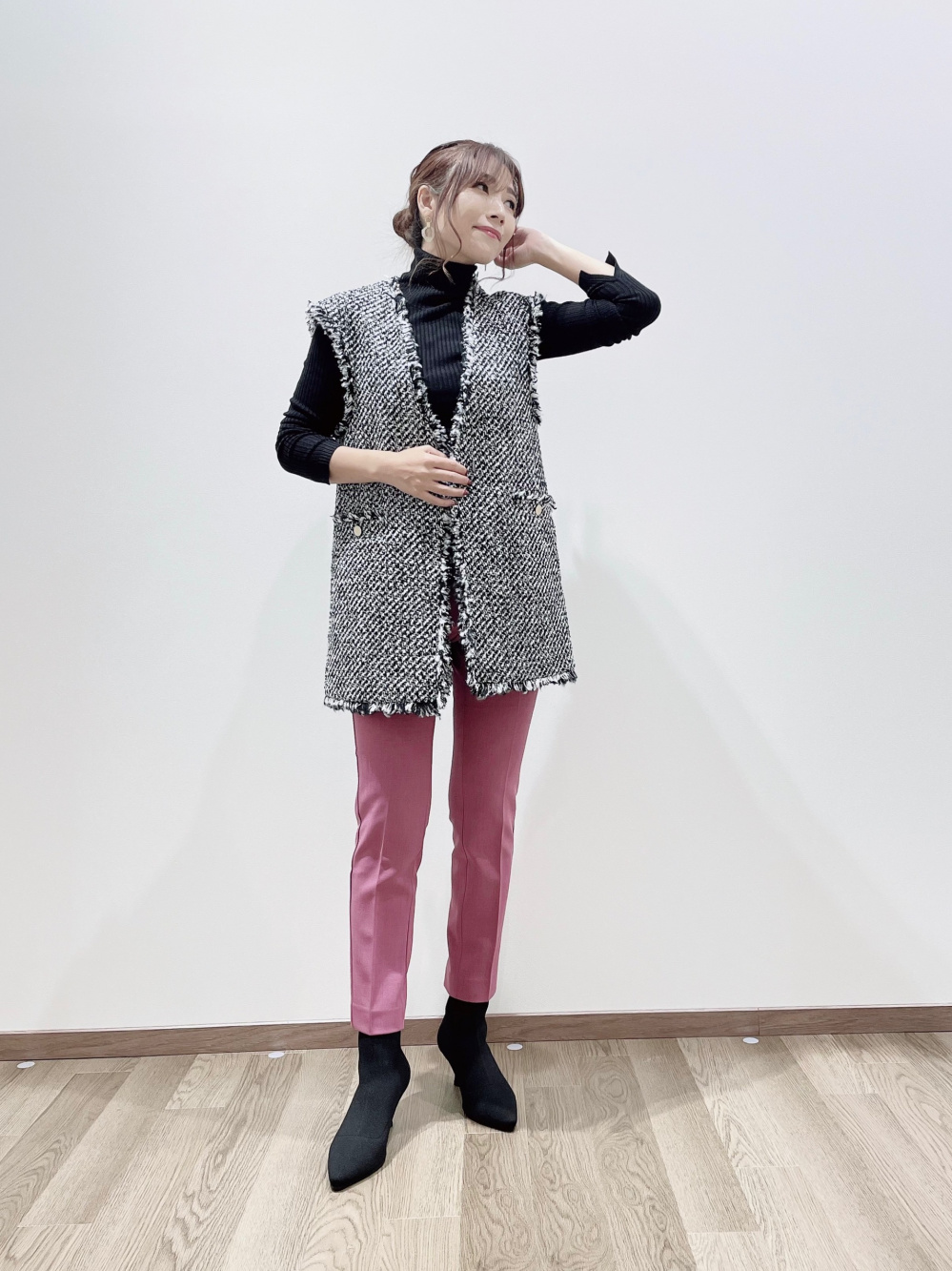 PLST プラステ　ツイードミドルジレ　ツイード　ジレ　ブラック　入卒園 PLST プラステ ツイードミドルジレ ツイード ジレ ブラック 入卒園