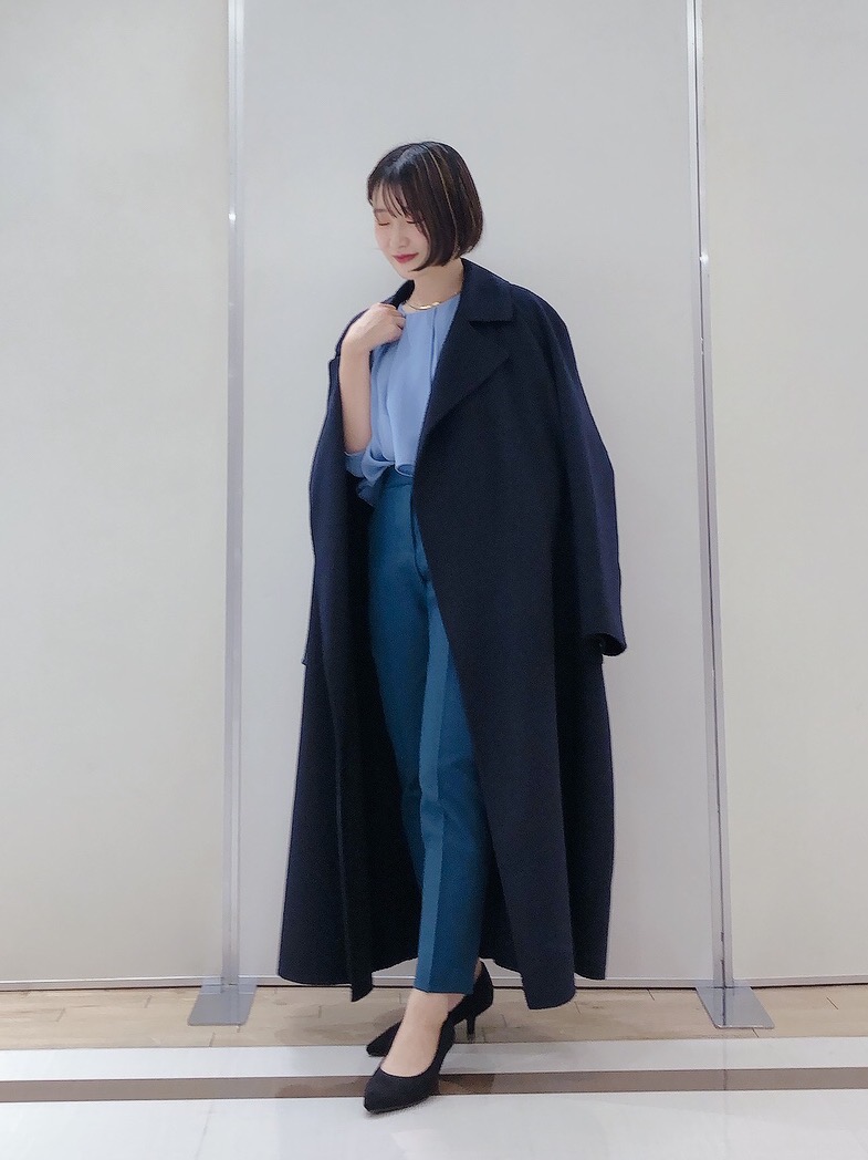 ウールブレンドリバーロングコート、エクストラファインメリノウール