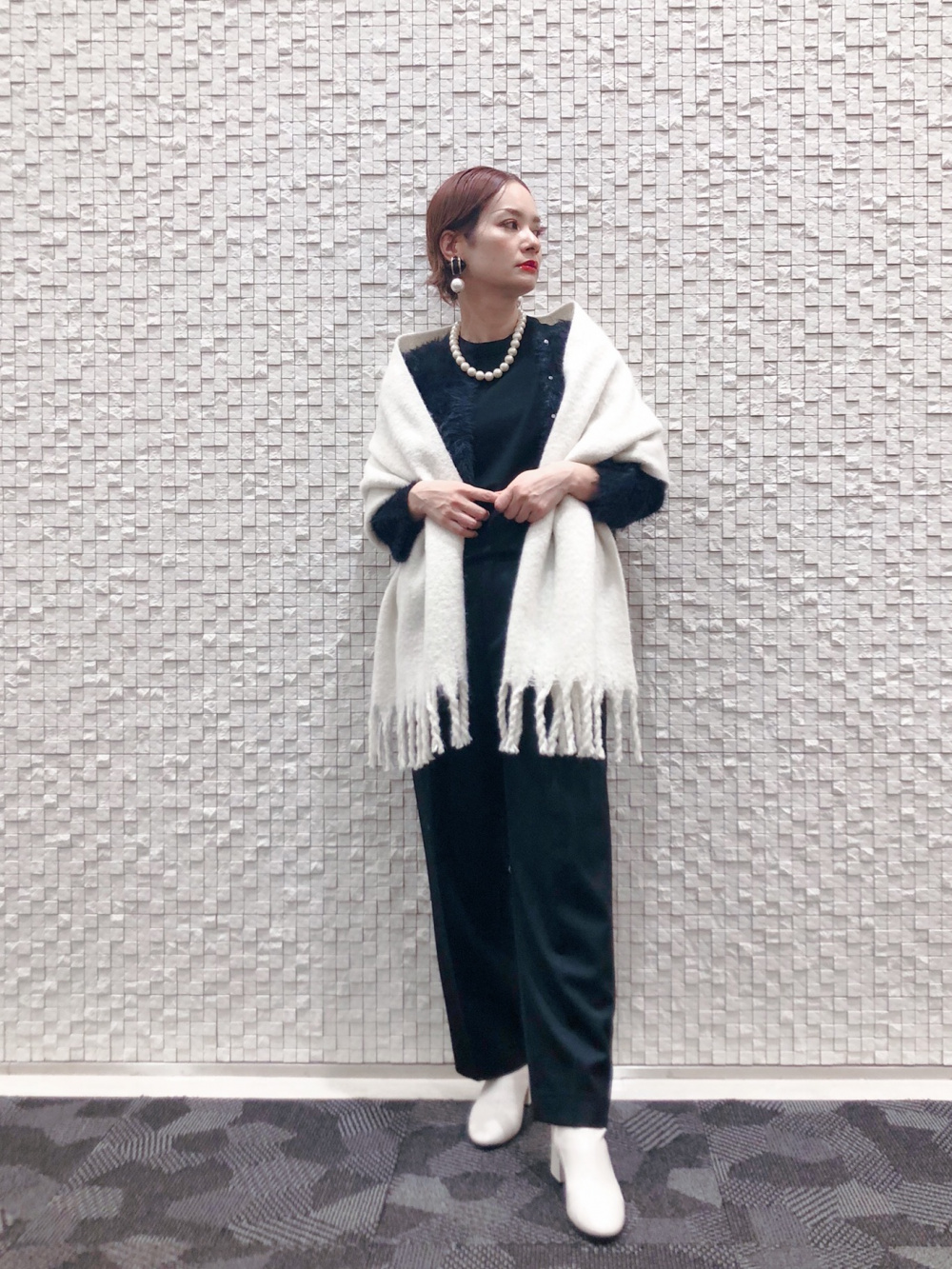 ウールプレーティングタートルネックセーター　プラステ　ブラック