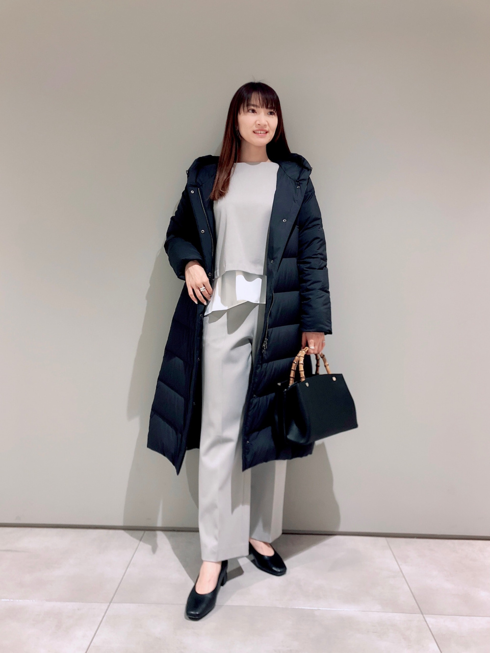 ティアードブラウスパンツセットアップ、フェイクレザーバンブー