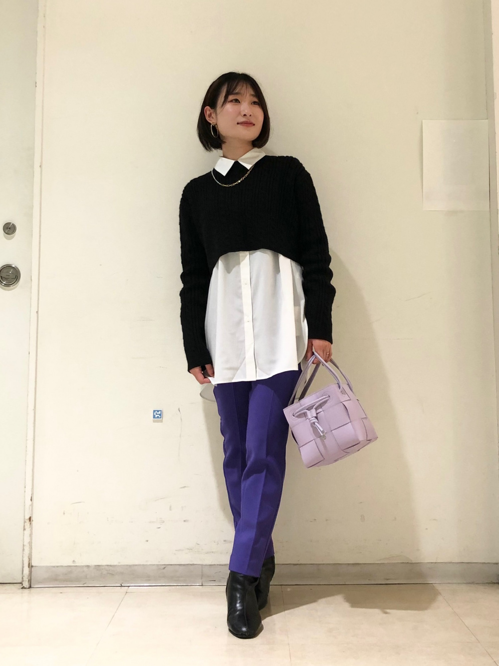 ウールプレーティングタートルネックセーター　プラステ　ブラック