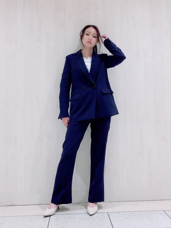 PLST パンツスーツ 上下セット ストライプ ネイビー オフィスルック 仕事用 PLST パンツスーツ 上下セット ストライプ ネイビー オフィスルック 仕事用