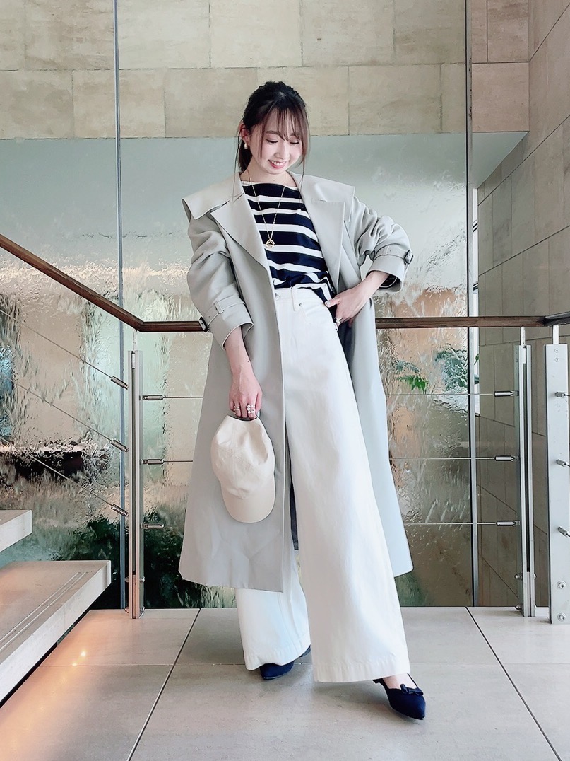 コットンブレンドオックスダブルジャケット、ミックスボーダーTシャツ