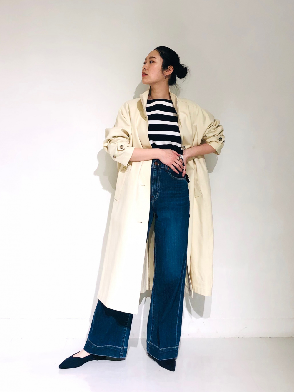 丈長め】PLUS STYLEスティックパンツ（コットンブレンド