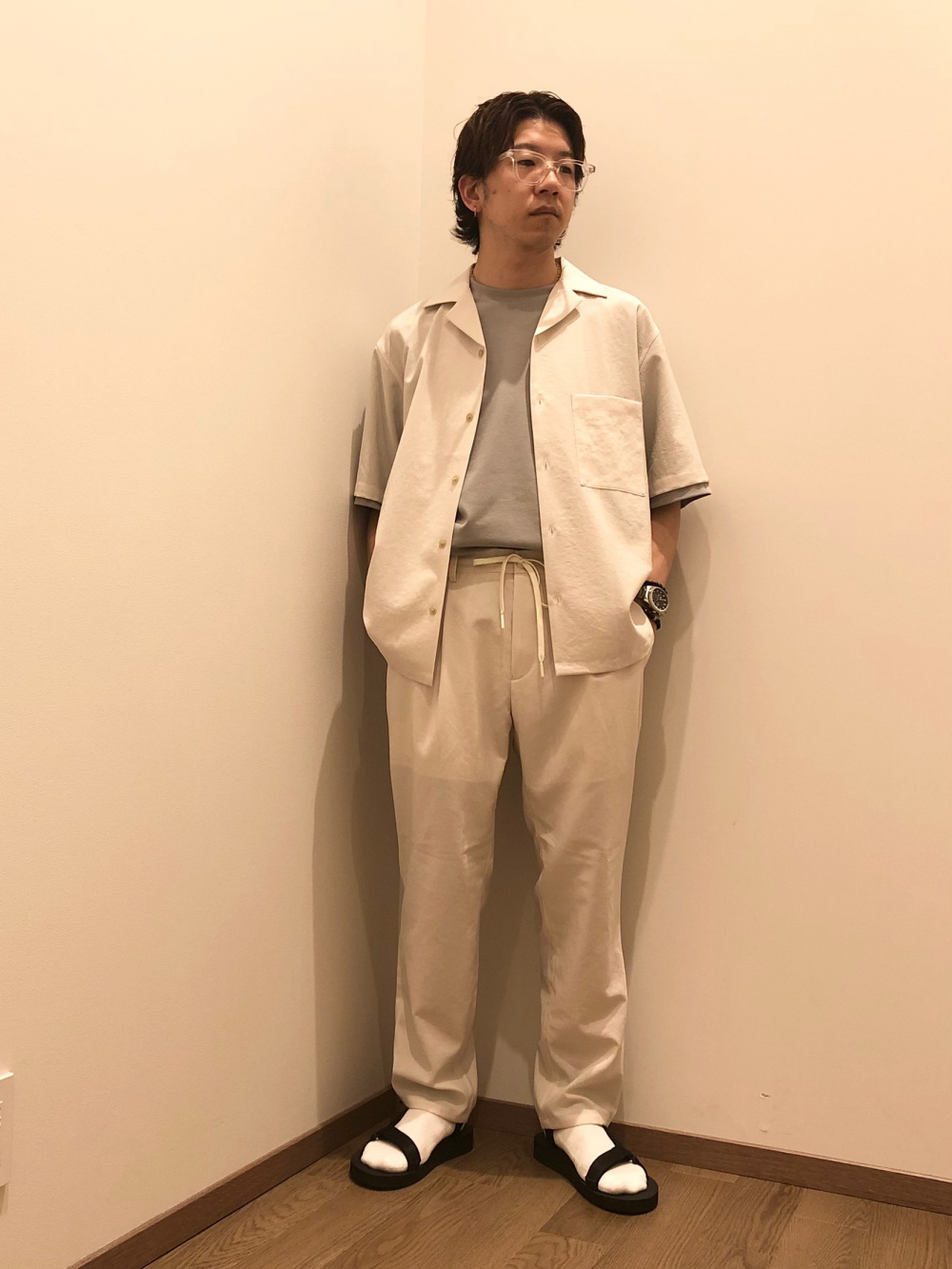 ハイストレッチリネンミックススリムテーパードパンツ、サマー