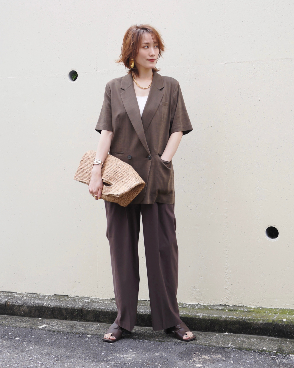 PLST セットアップスーツ Mサイズ リネン混 アイボリー ワイドパンツ PLST セットアップスーツ Mサイズ リネン混 アイボリー ワイドパンツ