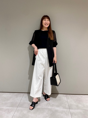 新品　プラステ PLST 異素材　ニット 　シフォン　長袖トップス　ブラック プラステ PLST シルケットテンジクドルマンスリーブTシャツ