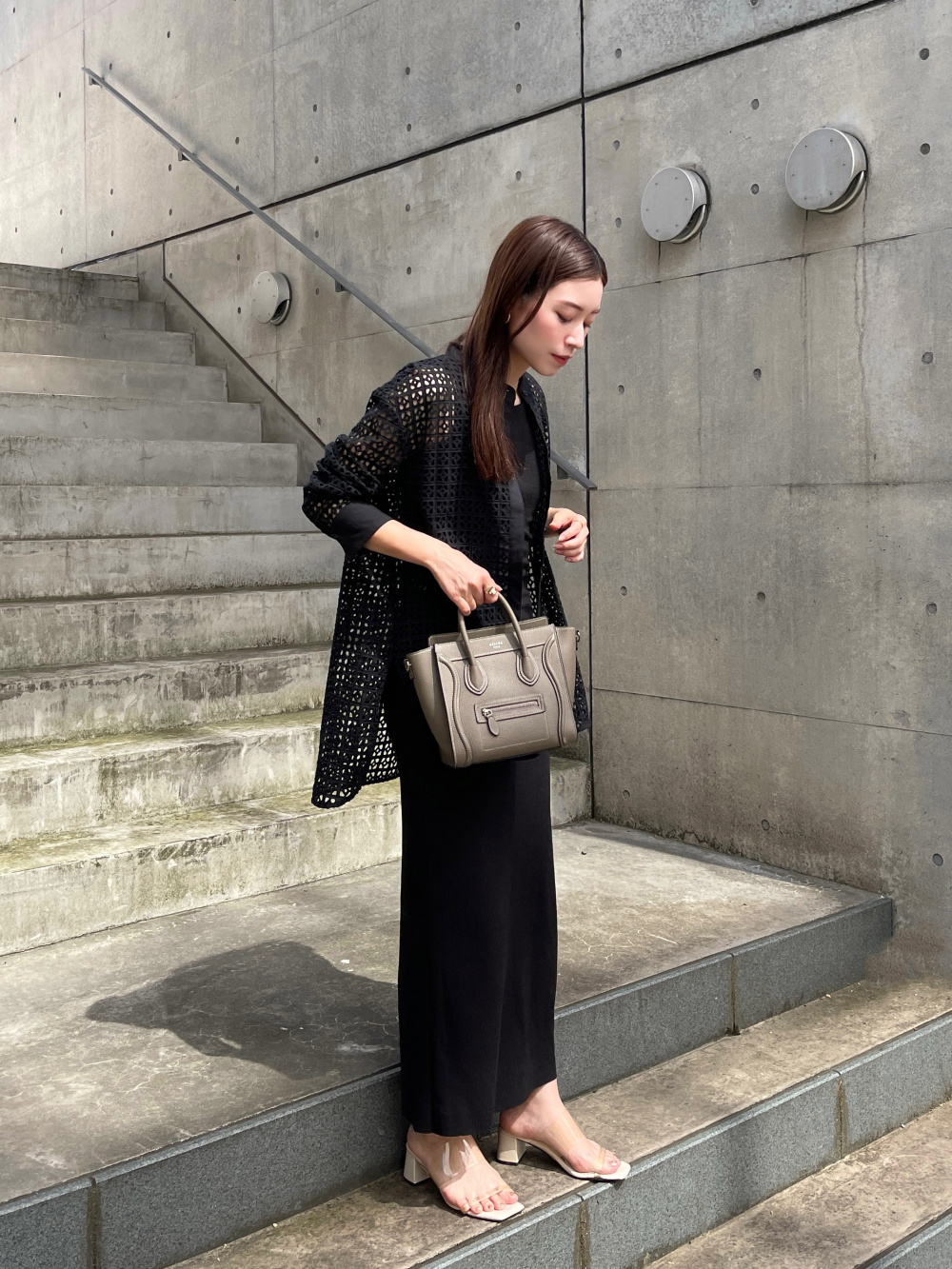 PLSTプラステ今期23ss★新品タグ付き★ オープンワークレースロングシャツ PLST - プラステ 23SS オープンワークレースロングシャツ 長袖 バンド