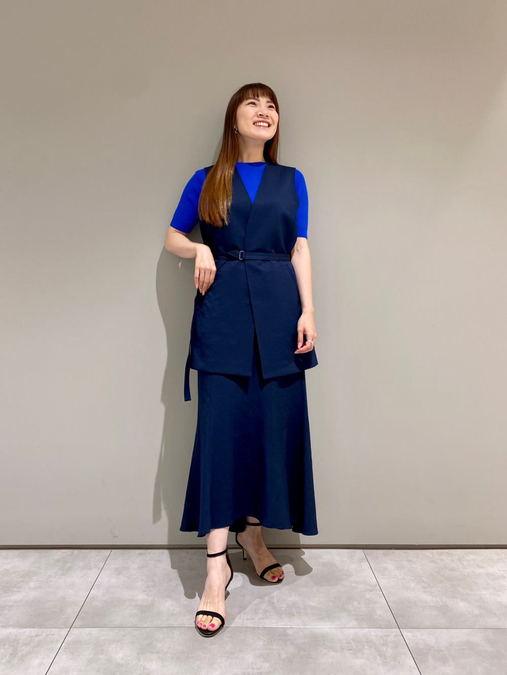 ワッシャーツイルAラインベルテッドジレ、リーフプリント