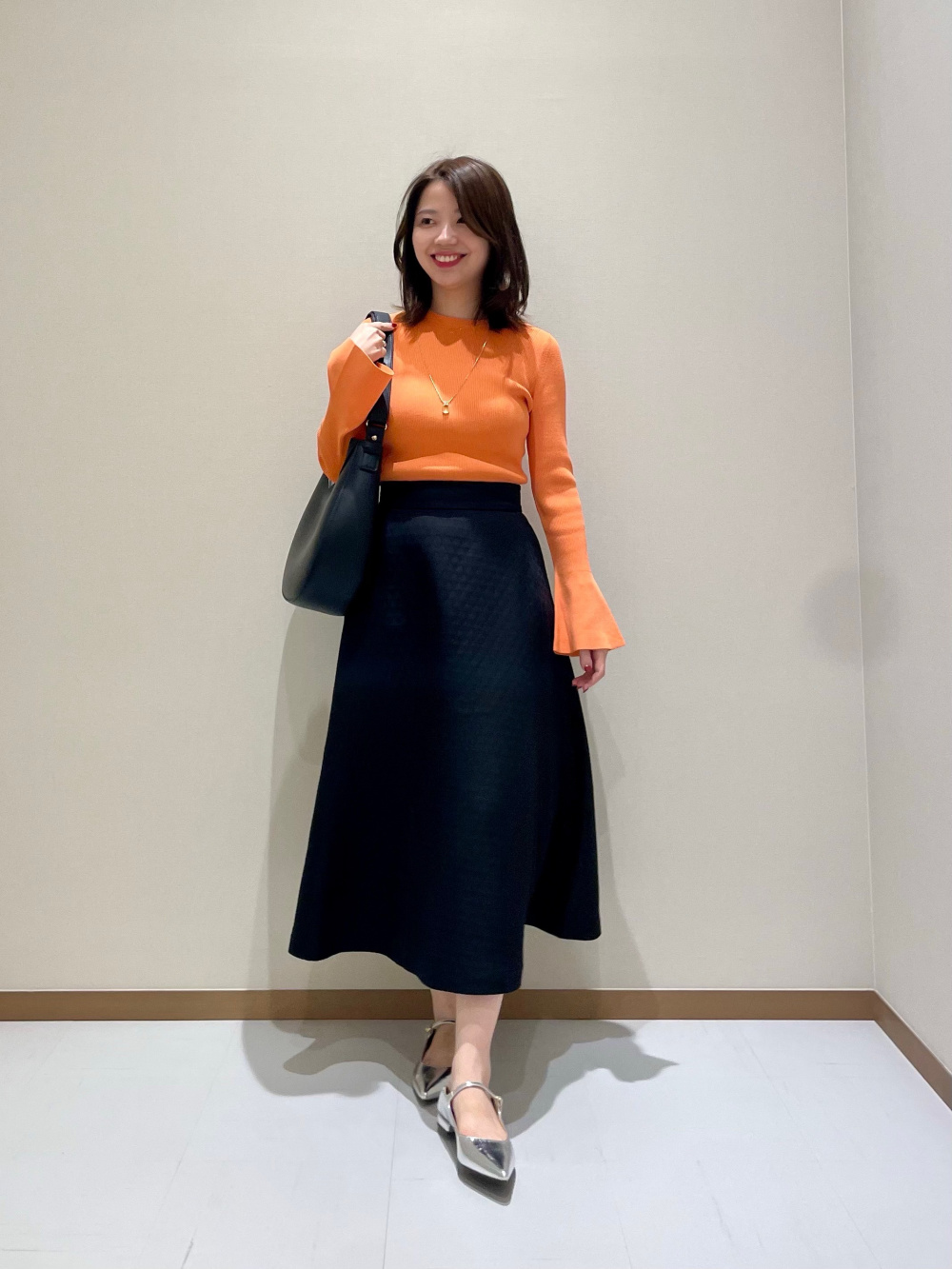 ブラッシュドバック2WAYロングジレ、レーヨンブレンドベルスリーブ