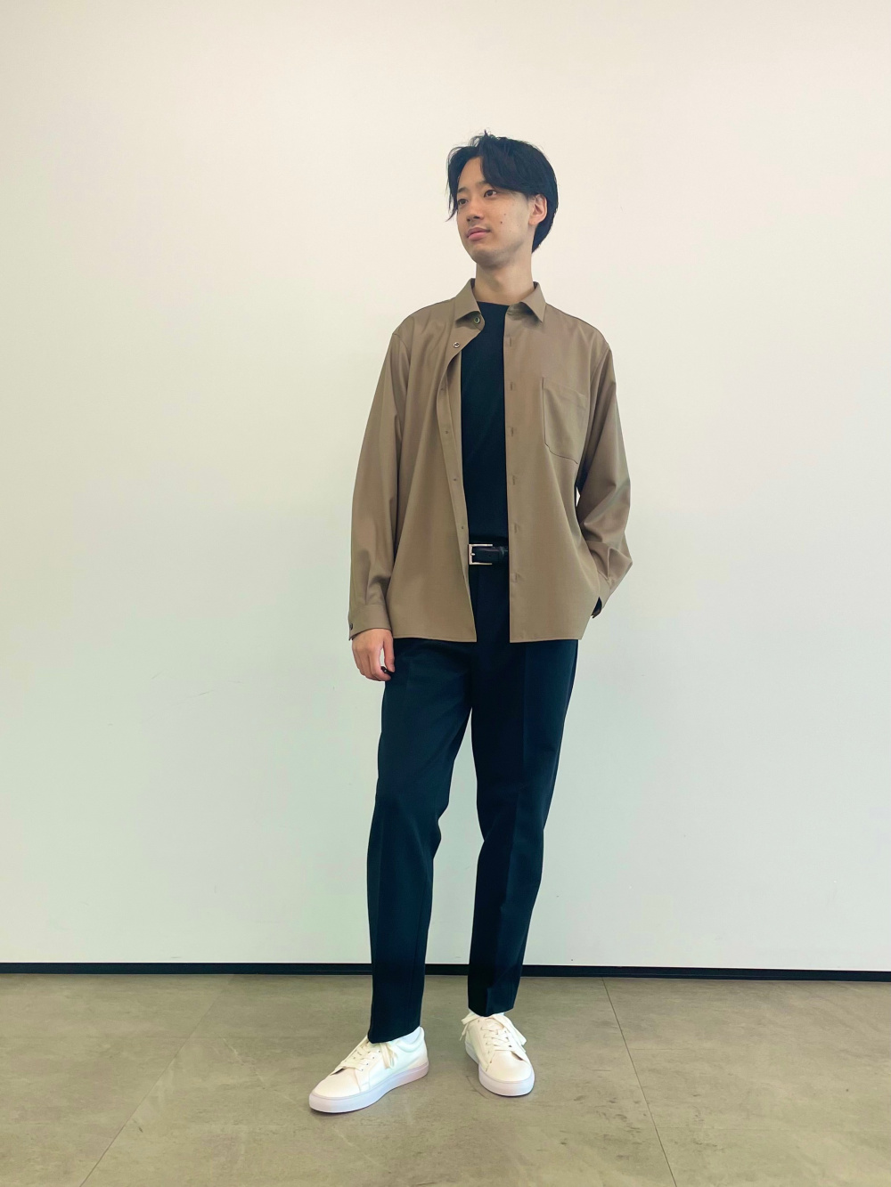 レーヨンブレンドレギュラーカラーシャツ（長袖）、シルキーコットン