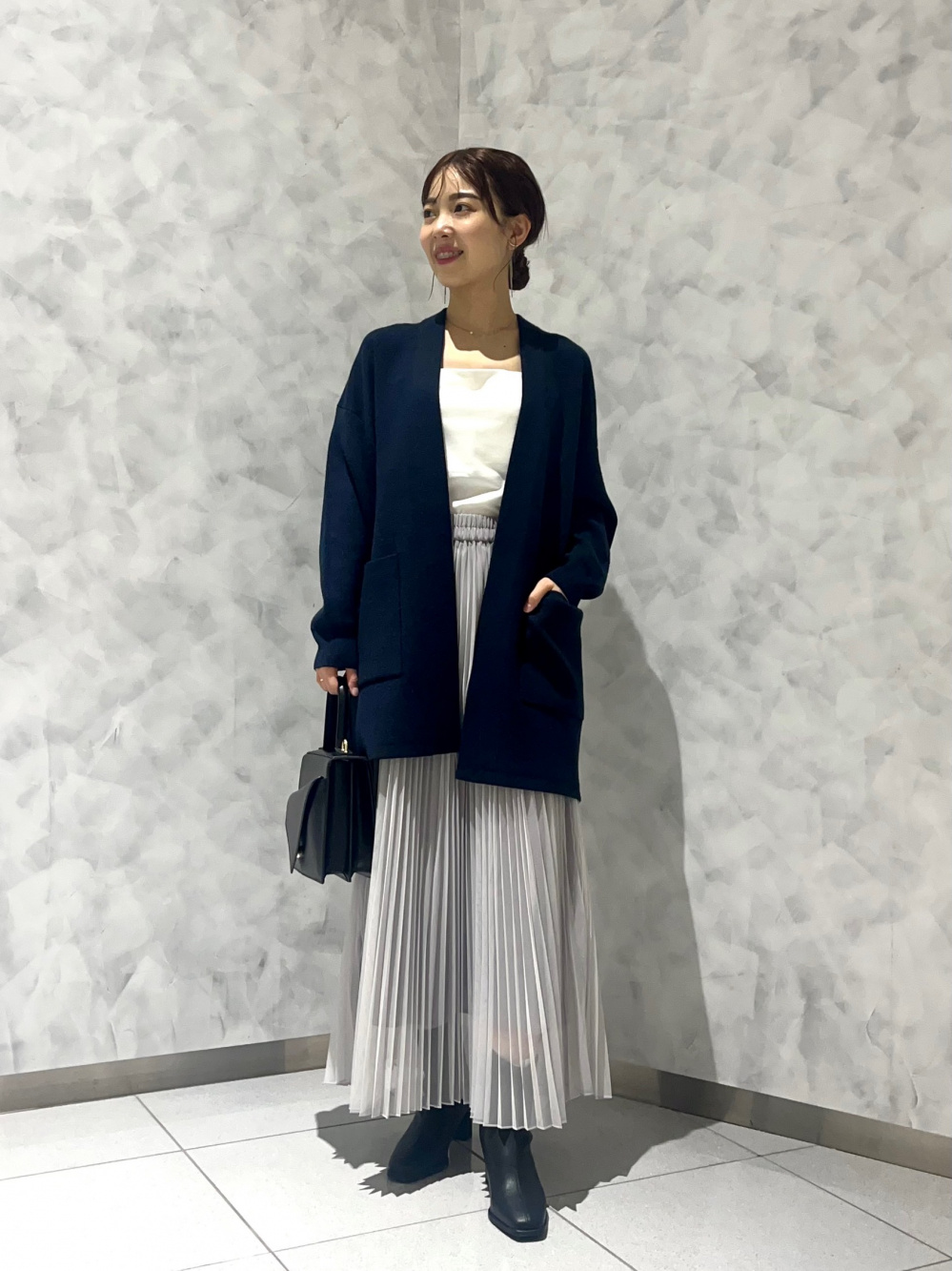 プラステ　ツイードノーカラージャケット（ラメ糸入り） ネイビー ツイードノーカラージャケット（ラメ糸入り）、フェイクファー