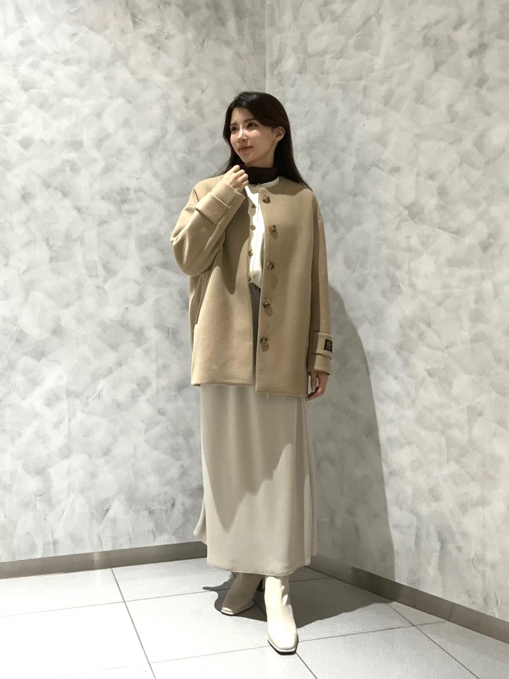 PLST ボタンレスカーディガン ロング ラップカーディガン M