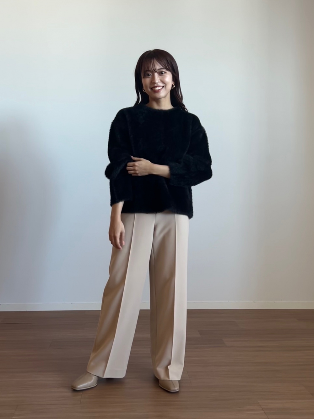 ウールブレンドギャバダブルジャケット、PLUS STYLE ワイドパンツ