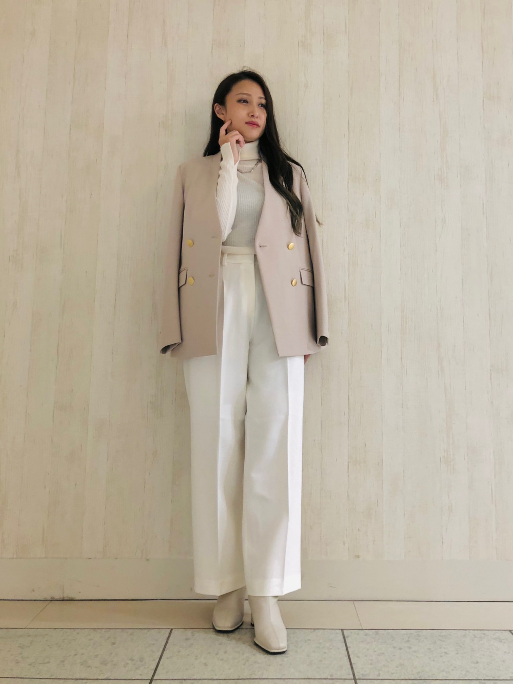 ブラッシュドバックダブルジャケット、PLUS STYLE ワイドパンツ