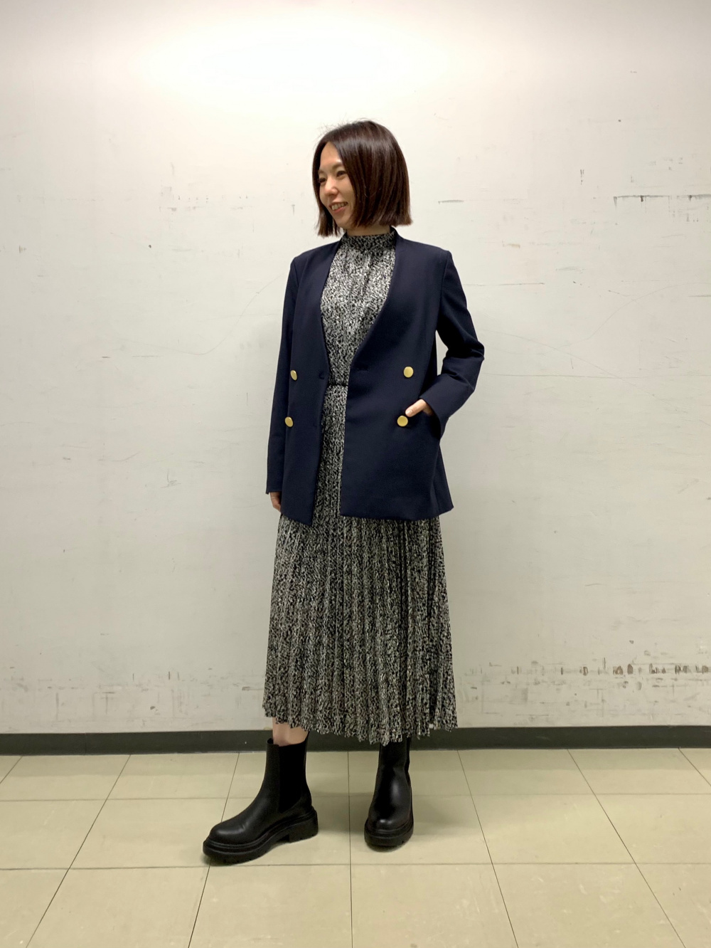 ブラッシュドバックダブルジャケット、フェイクパールミックス