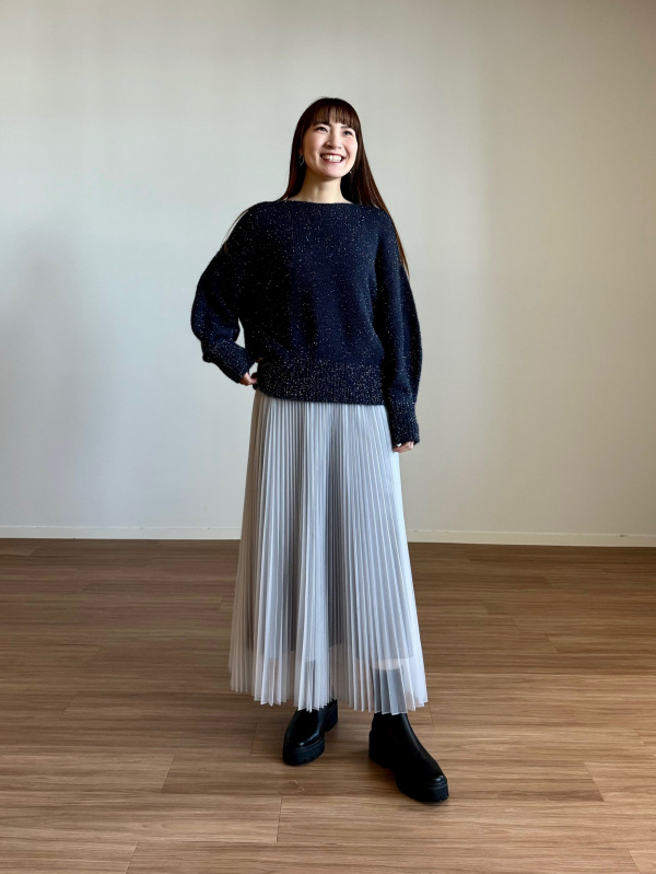 PLST プラステ　ツイードノーカラージャケット (ラメ糸入り)　S　ネイビー ツイードノーカラージャケット（ラメ糸入り）、フェイクファー