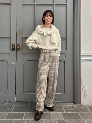古着 ワイドパンツ スラックス タックパンツ カーキ ベージュ
