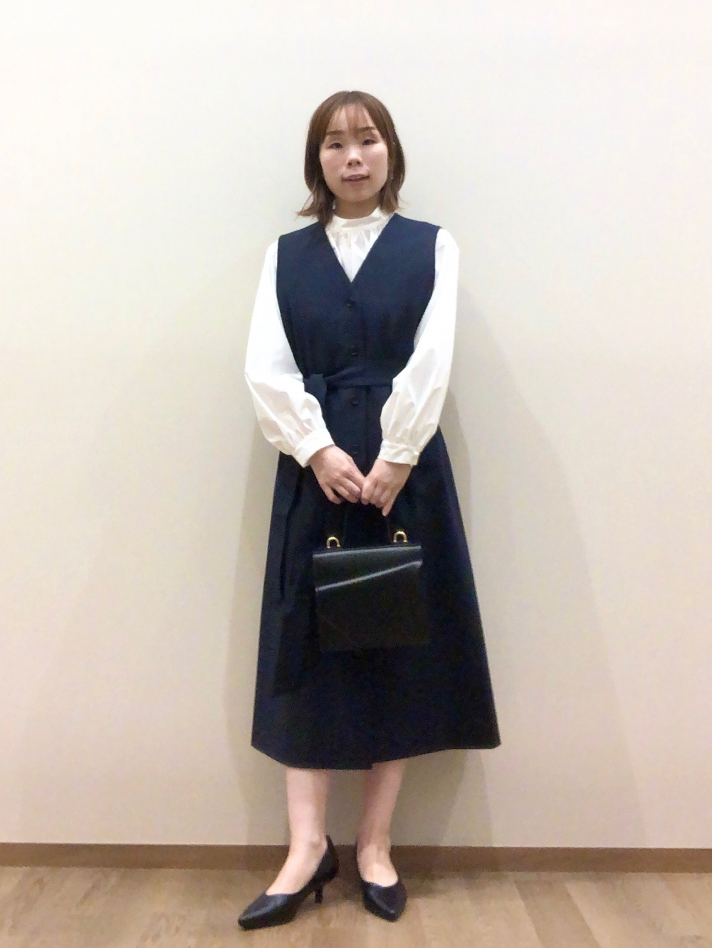 ブラッシュドバック2WAYロングジレ、ハイネックギャザーブラウス（吸汗